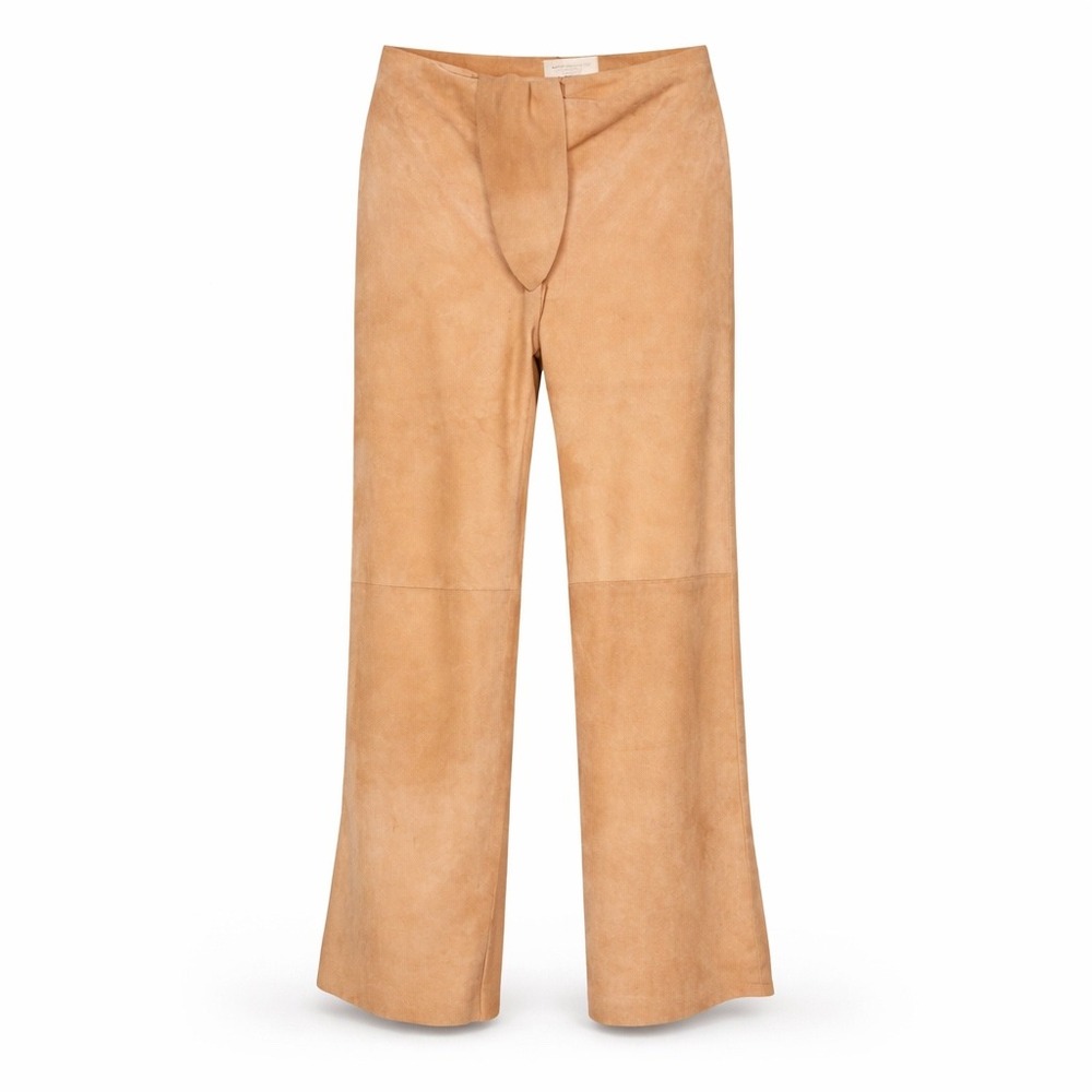 Santacroce Firenze Italy Suede Leather Straight Leg Capri Pant Size 26 Tie Front